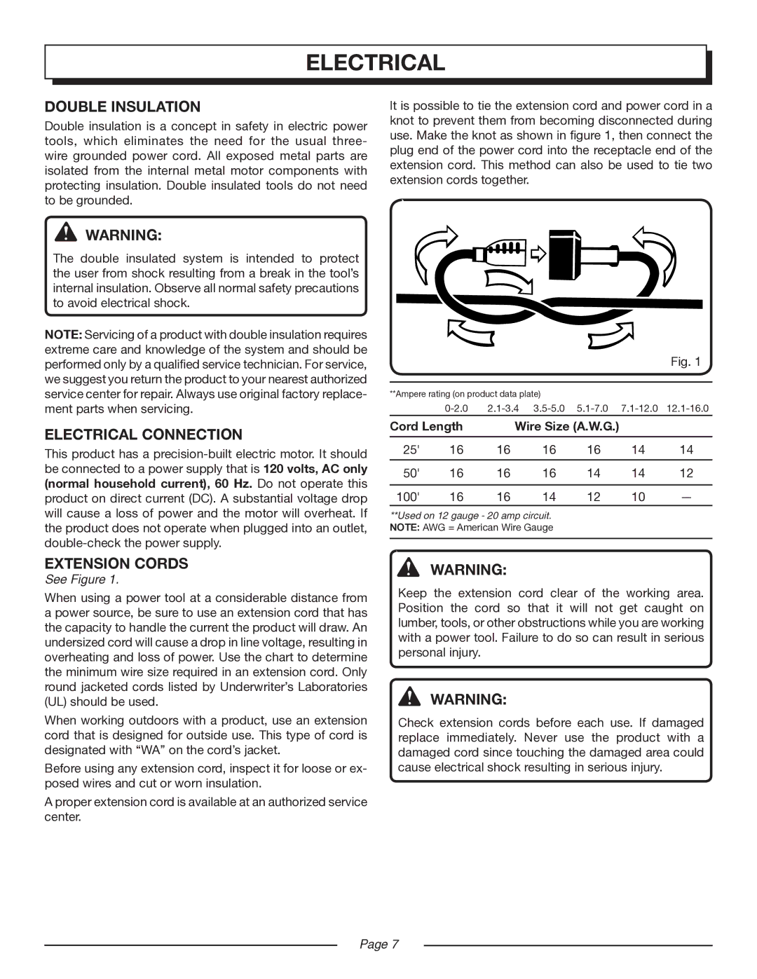 Homelite UT44160 manual Double Insulation, Electrical Connection, Extension Cords 