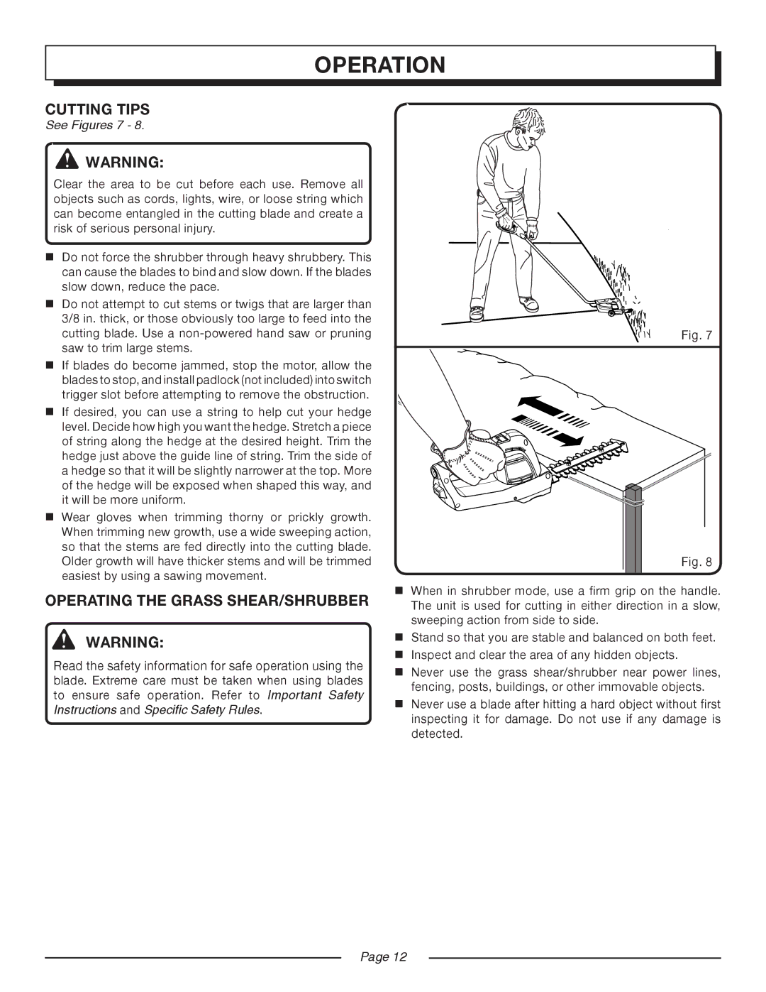 Homelite UT44170 manual Cutting Tips, Operating the Grass shear/shrubber 