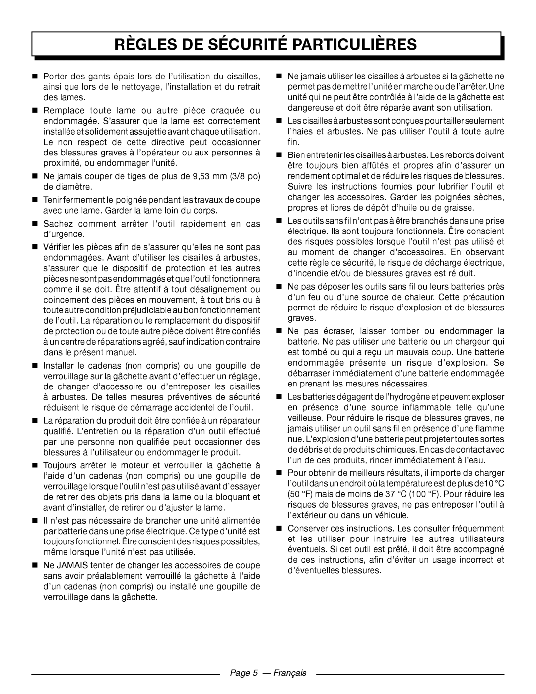 Homelite UT44171 manuel dutilisation règles de sécurité particulières, Page 5 - Français 