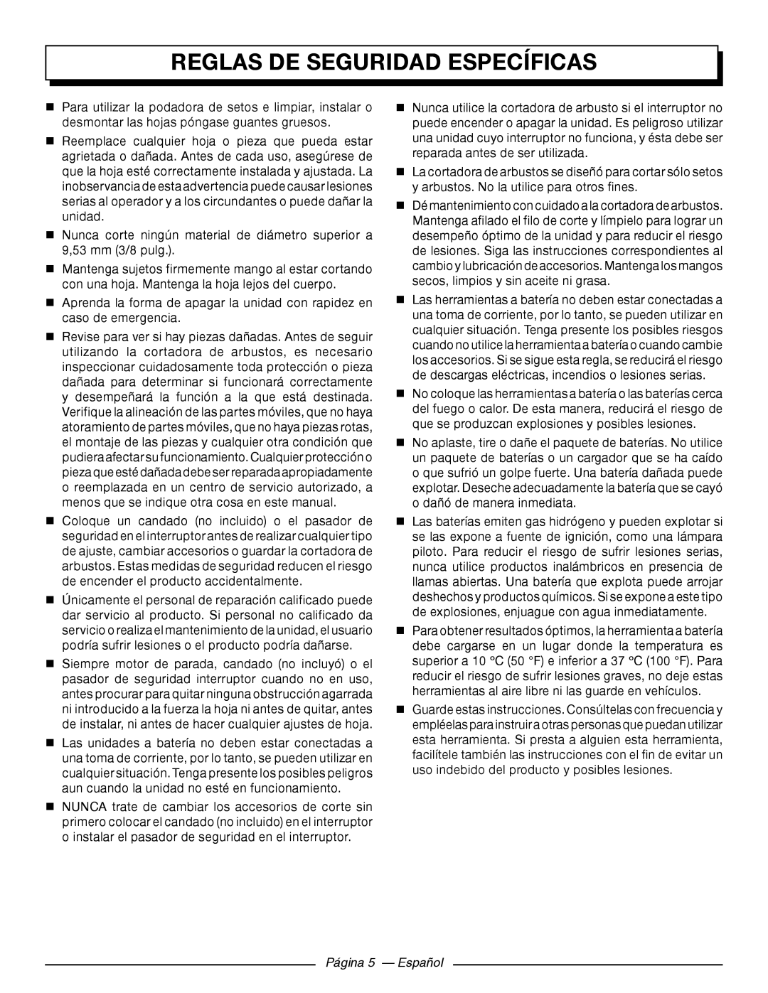 Homelite UT44171 manuel dutilisation Reglas De Seguridad Específicas, Página 5 - Español 