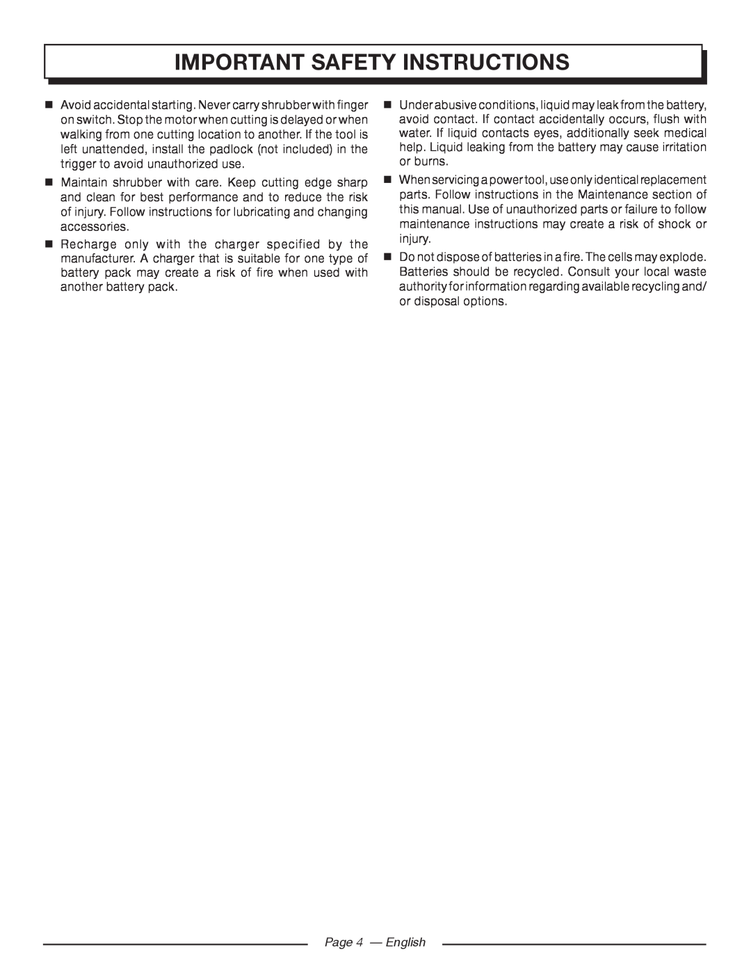 Homelite UT44171 manuel dutilisation Page 4 - English, important safety instructions 