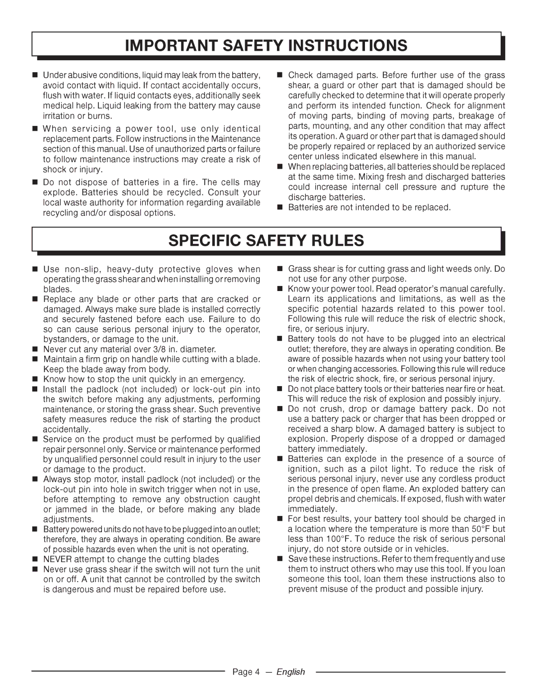 Homelite UT44172 manuel dutilisation Specific Safety Rules 