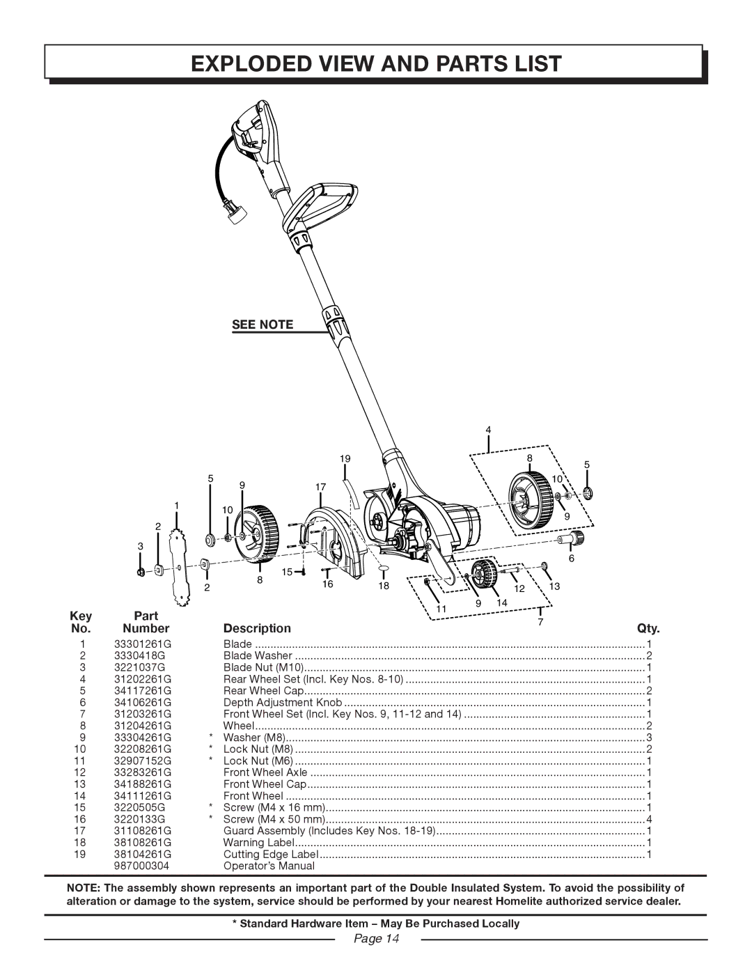 Homelite UT45100 manual Exploded View and Parts List, Key Part Number Description, 7Qty 