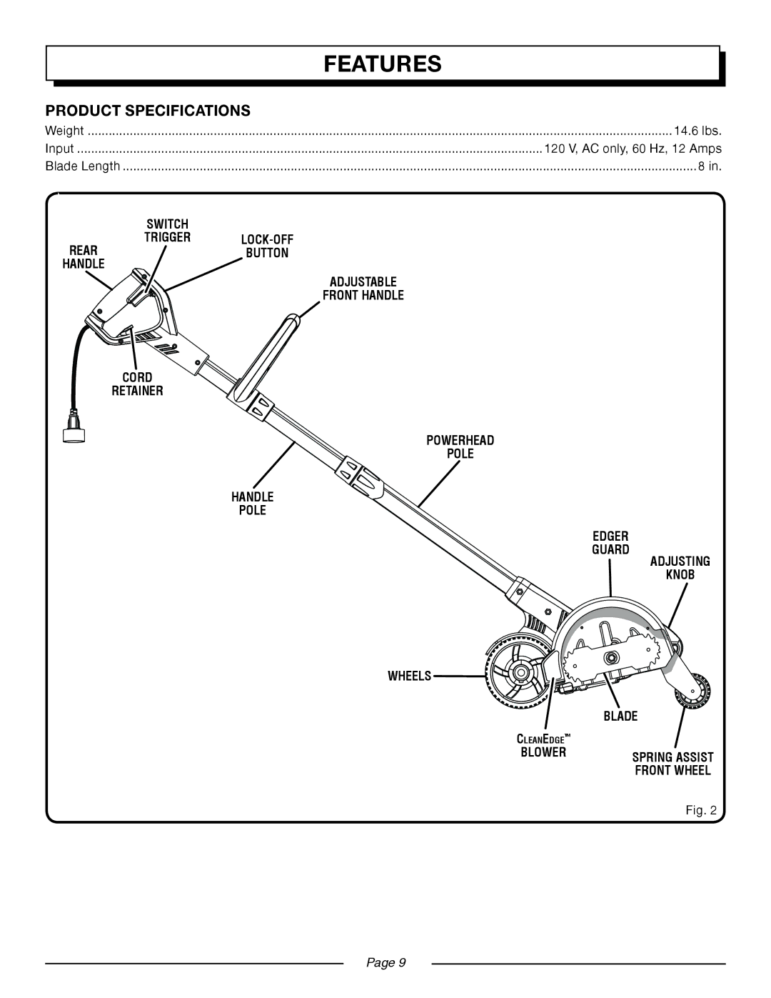 Homelite UT45100 manual Features, Product Specifications 