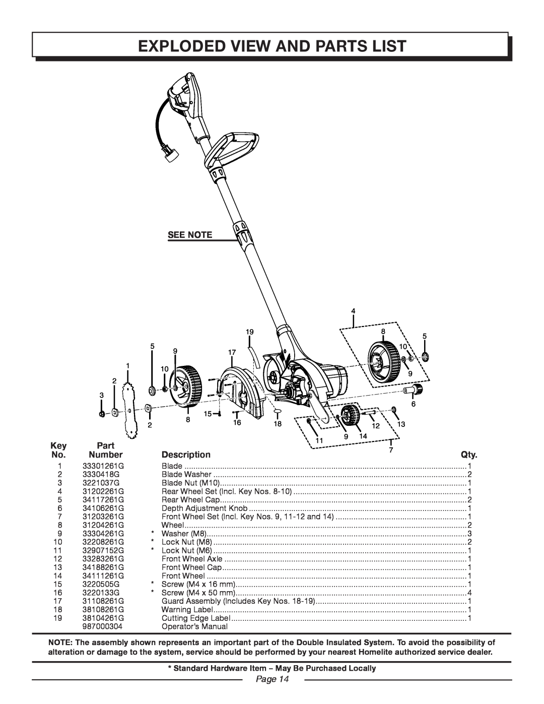 Homelite UT45100 manual Exploded View And Parts List, See Note, Number, Description, 7Qty, Page 