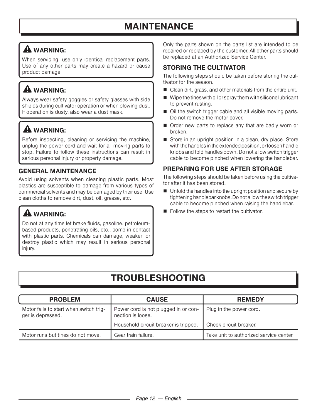 Homelite UT46510 manuel dutilisation Troubleshooting, General Maintenance 