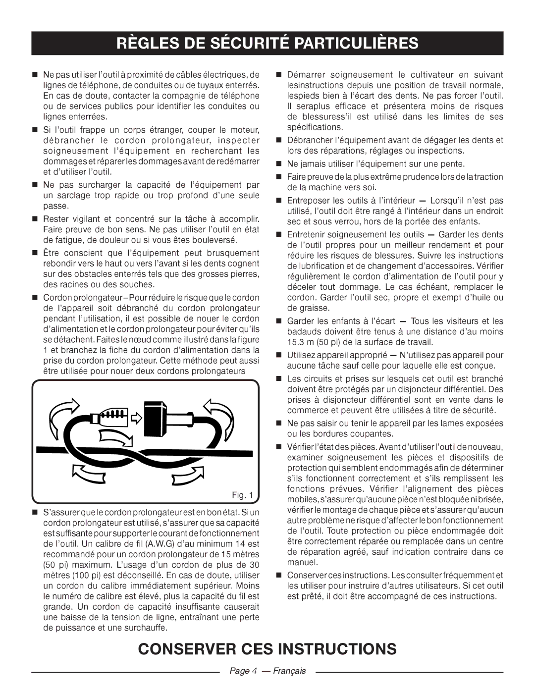 Homelite UT46510 manuel dutilisation Conserver ces instructions, Français 