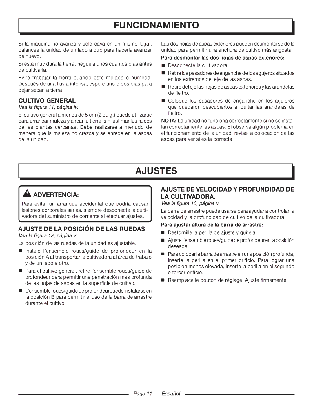 Homelite UT46510 manuel dutilisation Ajustes, Cultivo General, Ajuste DE LA Posición DE LAS Ruedas 