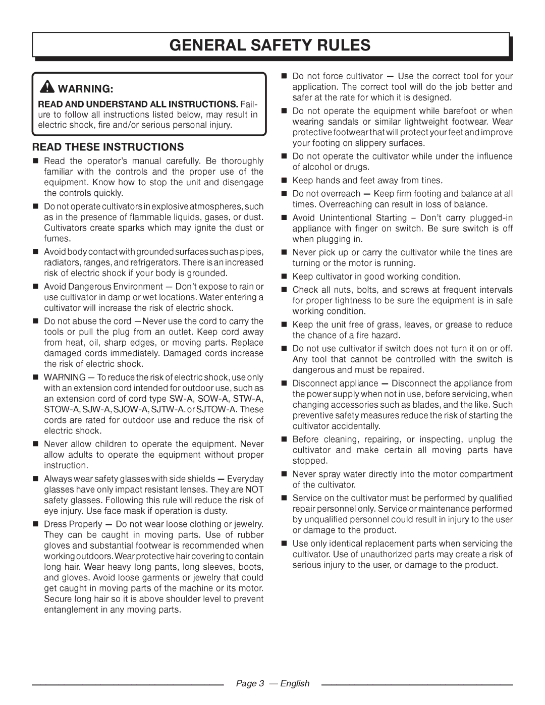 Homelite UT46510 manuel dutilisation General safety rules, Read These Instructions, English 