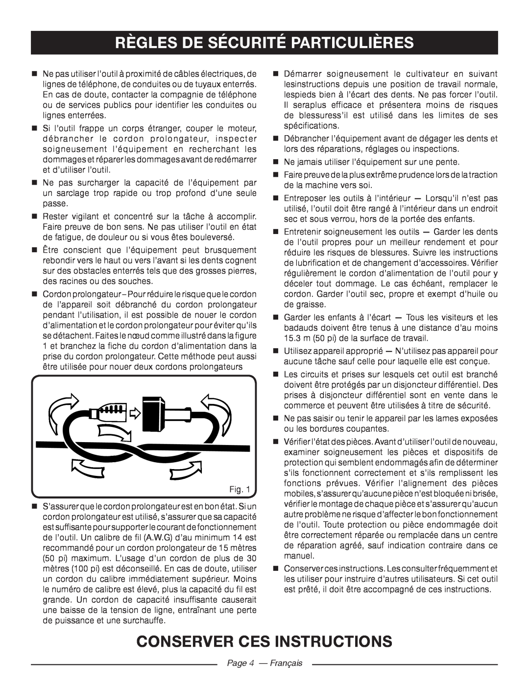 Homelite UT46510 manuel dutilisation règles de sécurité particulières, conserver ces instructions, Page 4 - Français 