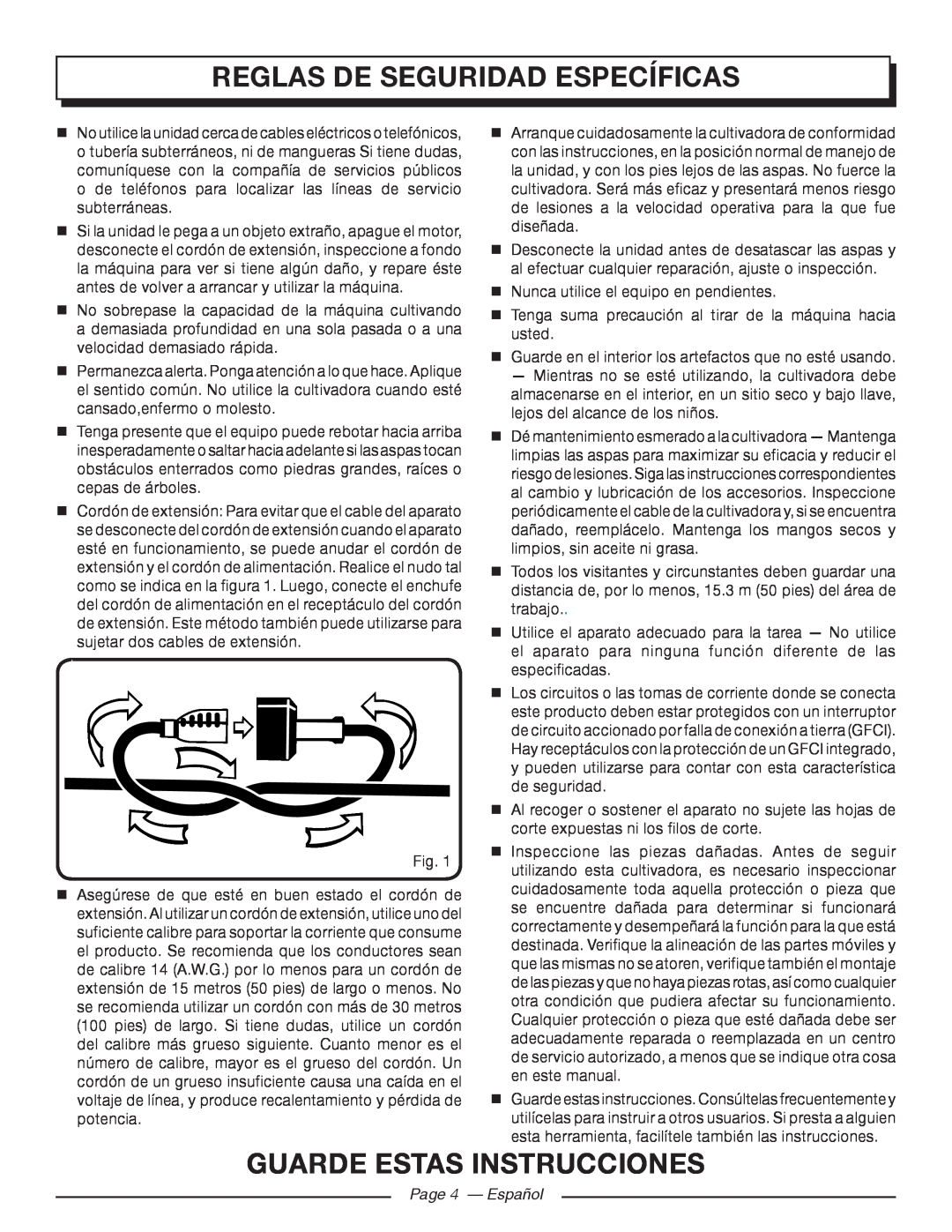 Homelite UT46510 manuel dutilisation reglas de seguridad específicas, guarde estas instrucciones, Page 4 - Español 