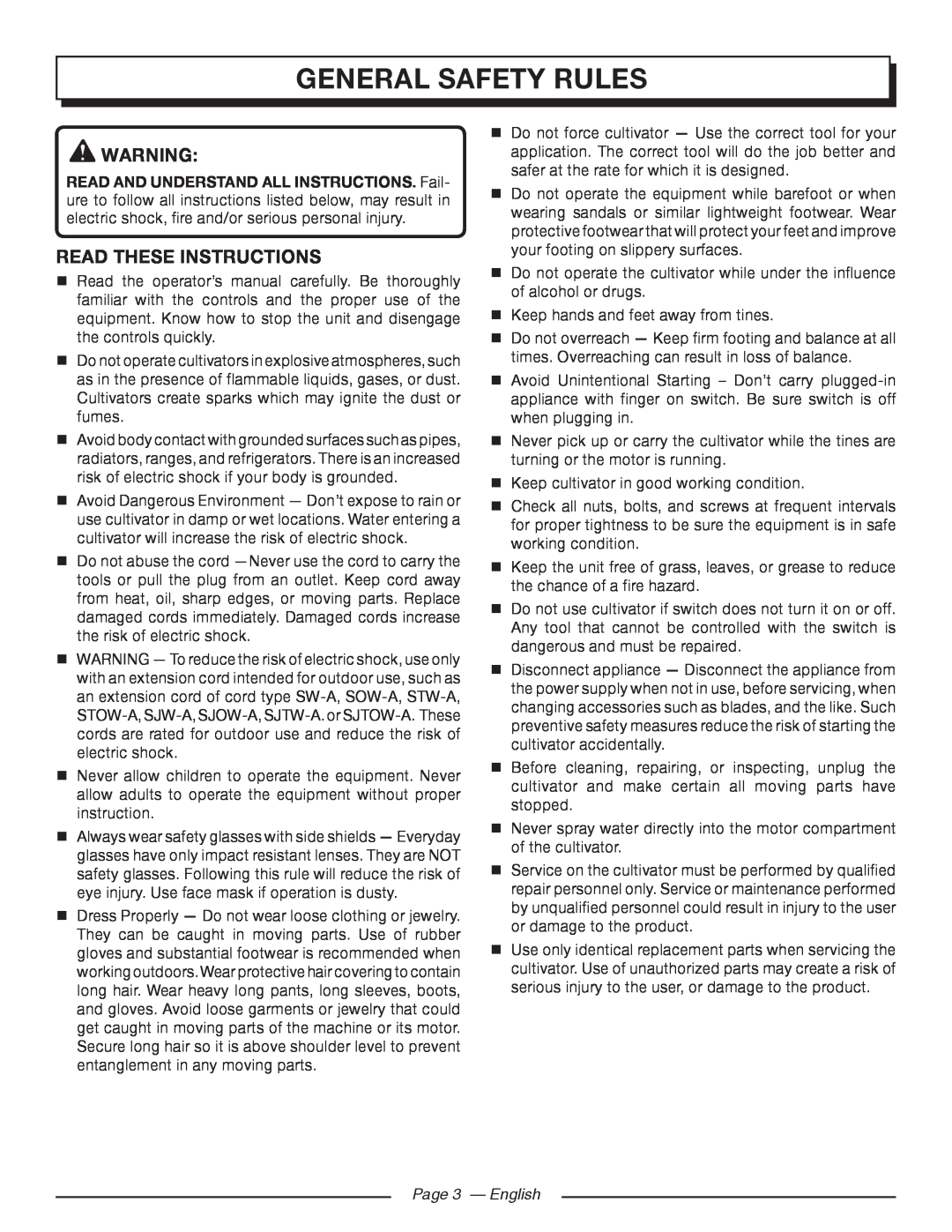 Homelite UT46510 manuel dutilisation general safety rules, read These Instructions, Page 3 - English 