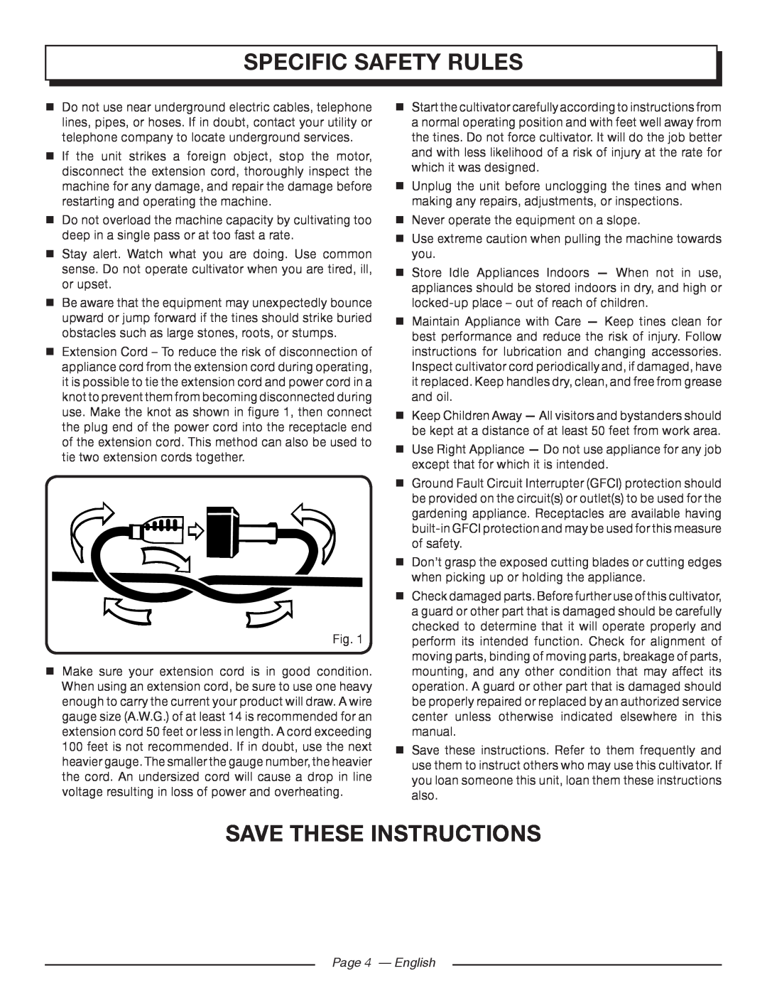 Homelite UT46510 manuel dutilisation specific SAFETY RULES, Save These Instructions, Page 4 - English 