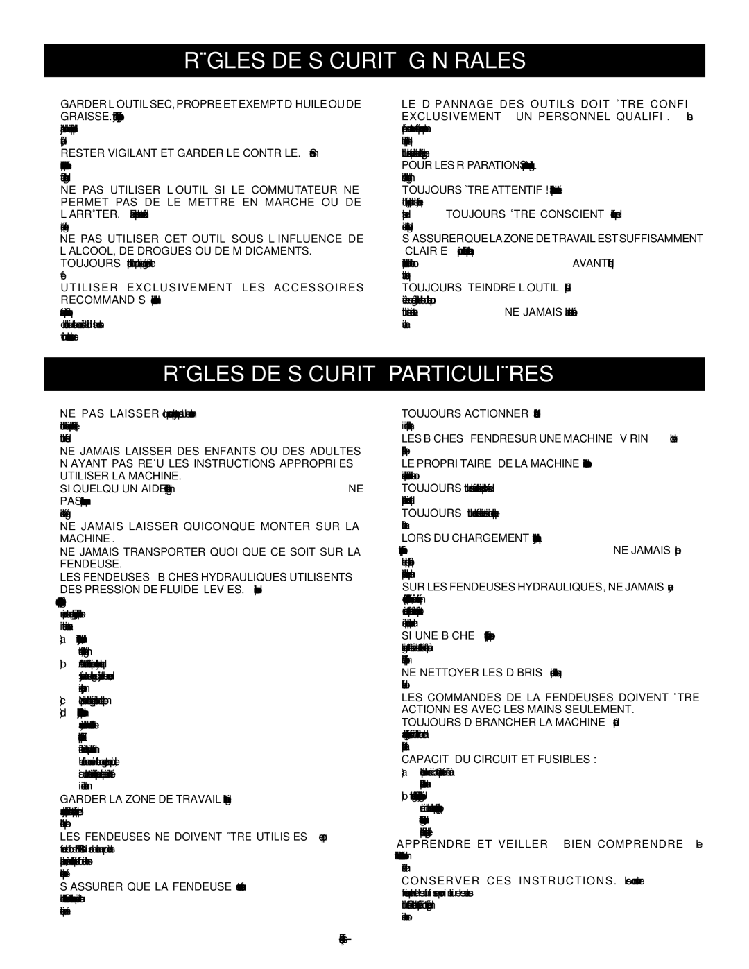 Homelite UT49102 manuel dutilisation Règles DE Sécurité Particulières,  Capacité DU Circuit ET Fusibles 