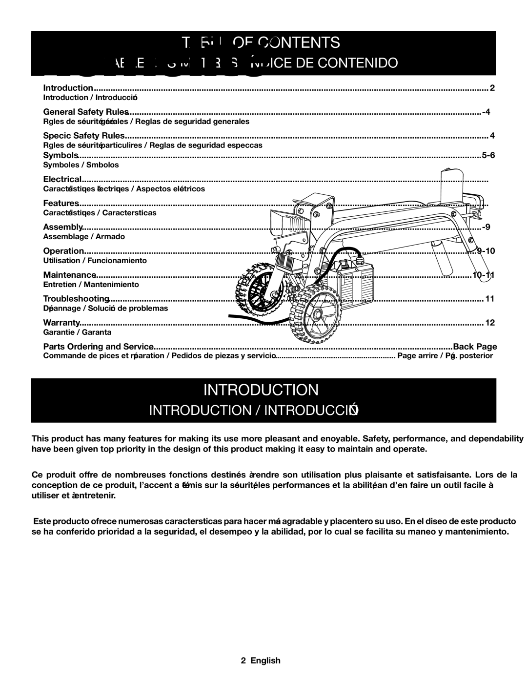 Homelite UT49102 manuel dutilisation Table of Contents 