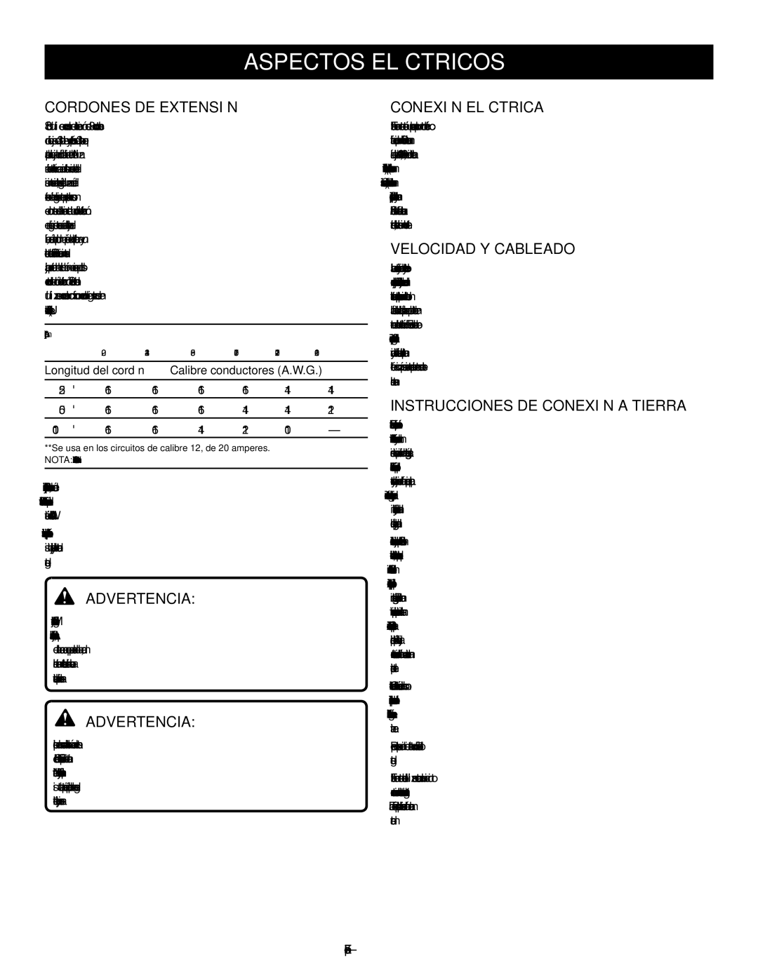 Homelite UT49102 Cordones de extensión, Conexión eléctrica, Velocidad Y Cableado, Instrucciones de conexión a tierra 