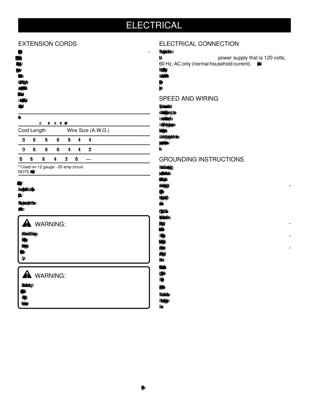 Homelite UT49102 manuel dutilisation Extension Cords, Electrical Connection, Speed and Wiring, Grounding Instructions 