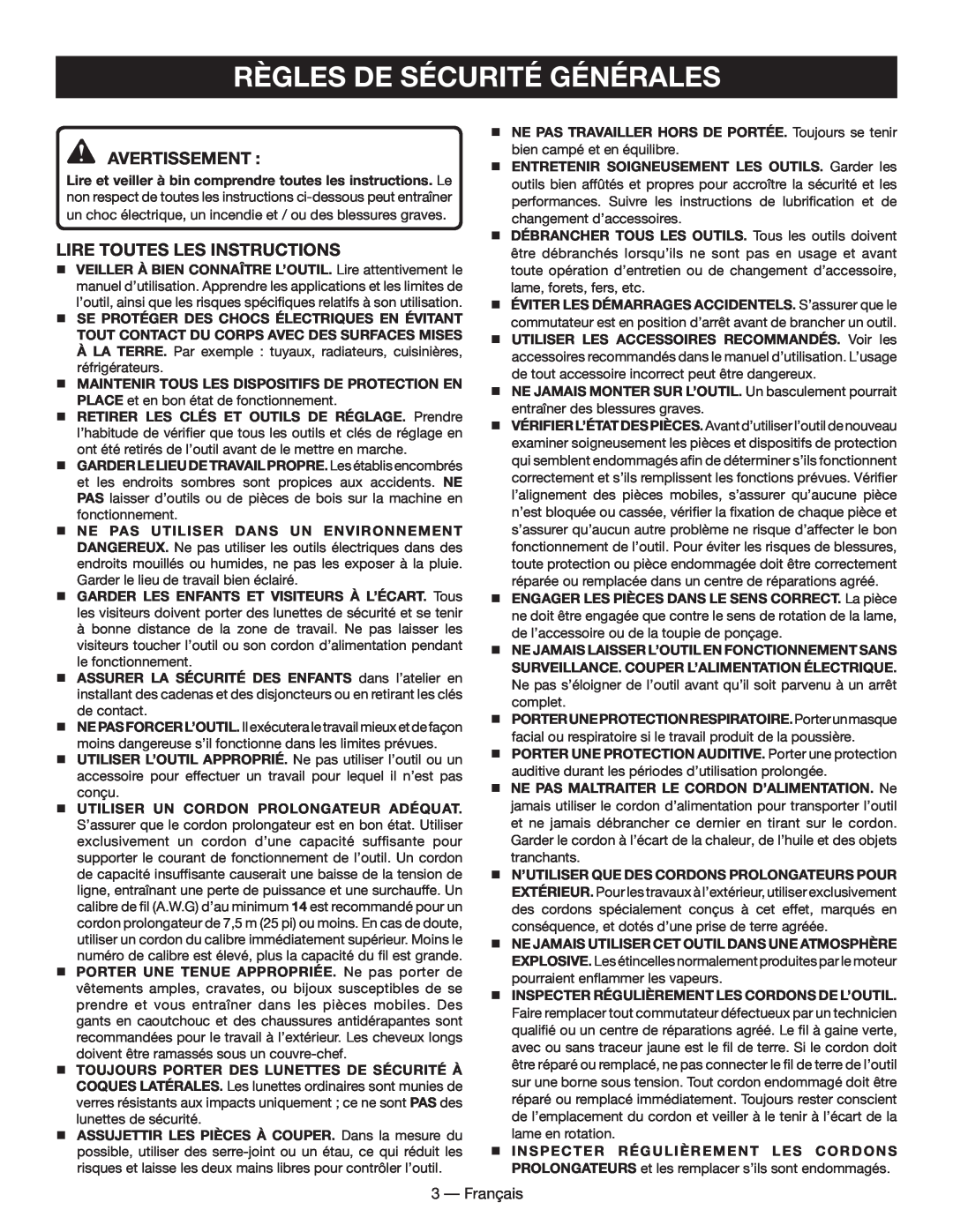 Homelite UT49102 manuel dutilisation Règles De Sécurité Générales, Avertissement , Lire Toutes Les Instructions 