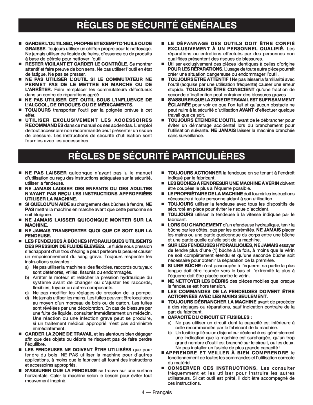 Homelite UT49102 manuel dutilisation Règles De Sécurité Particulières, Règles De Sécurité Générales, Français 