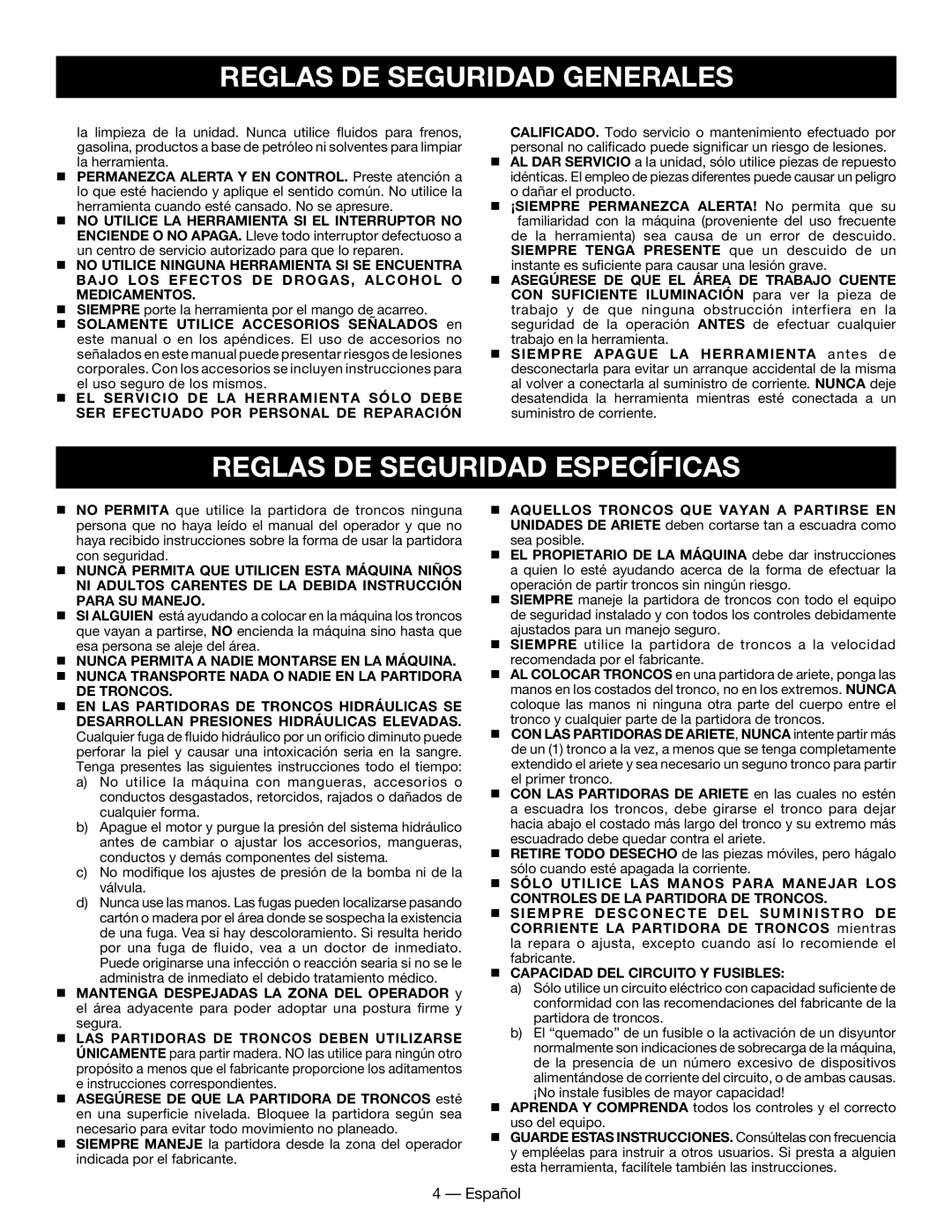 Homelite UT49102 manuel dutilisation Reglas De Seguridad Específicas, Reglas De Seguridad Generales, Español 
