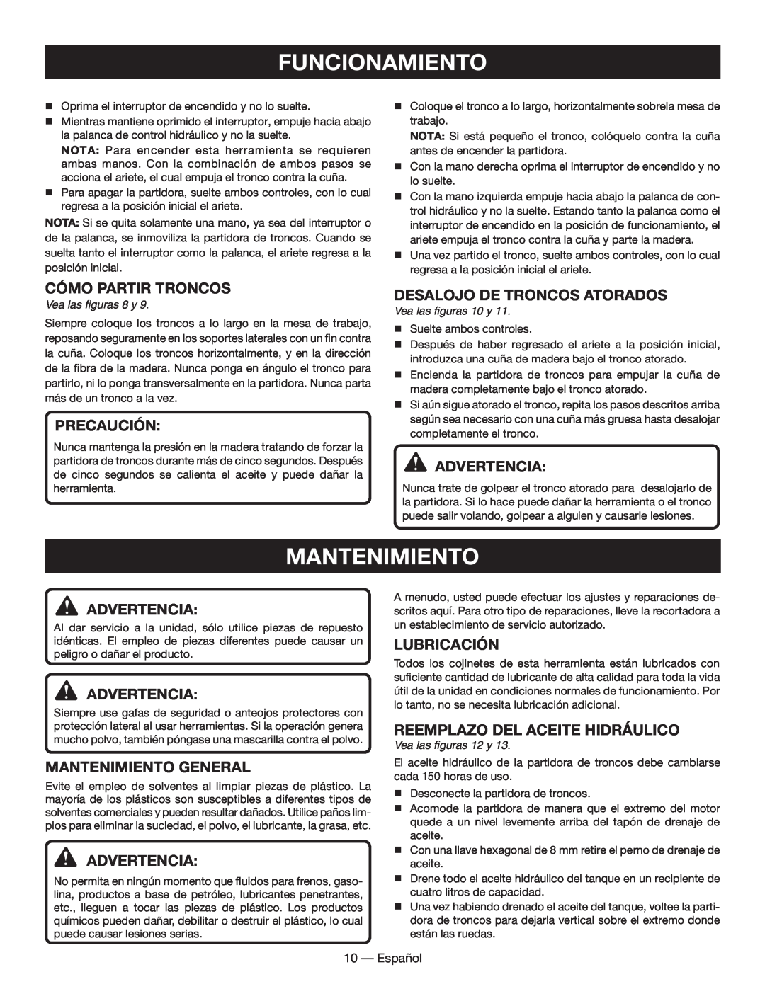Homelite UT49102 manuel dutilisation Mantenimiento, Funcionamiento, Español 