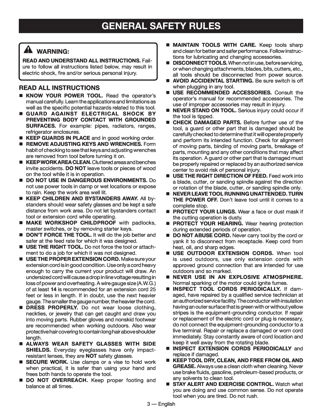 Homelite UT49102 manuel dutilisation General Safety Rules, Read All Instructions 