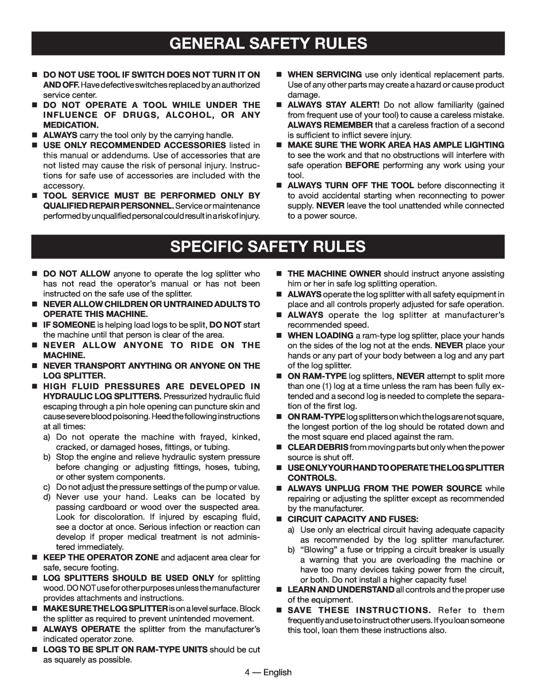 Homelite UT49102 manuel dutilisation specific SAFETY RULES, General Safety Rules 