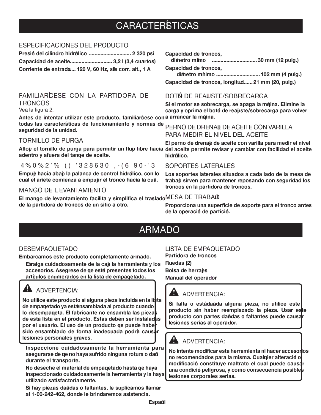 Homelite UT49103 manuel dutilisation Características, Armado 