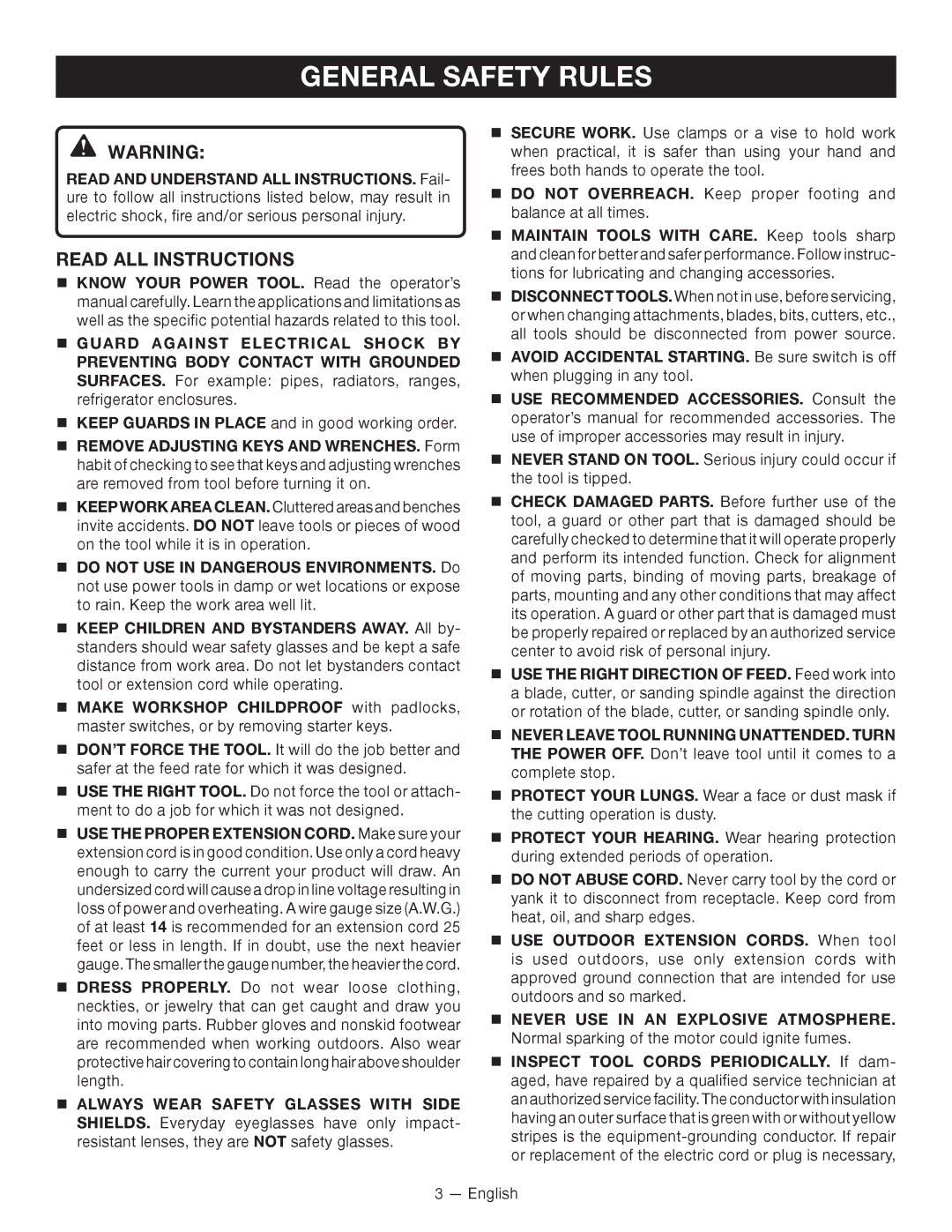 Homelite UT49103 manuel dutilisation General Safety Rules, Read ALL Instructions 