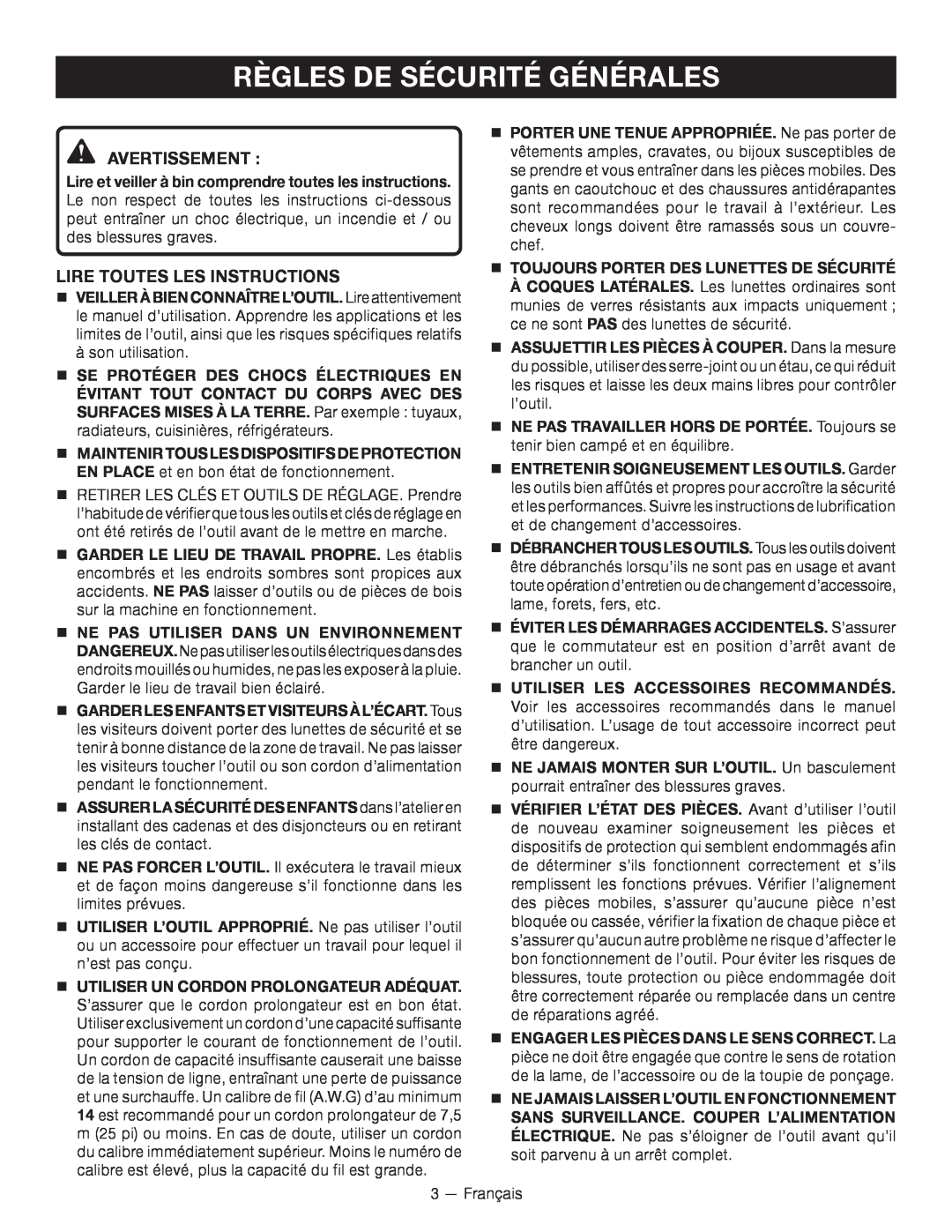 Homelite UT49103 manuel dutilisation Règles De Sécurité Générales, Avertissement , Lire Toutes Les Instructions 