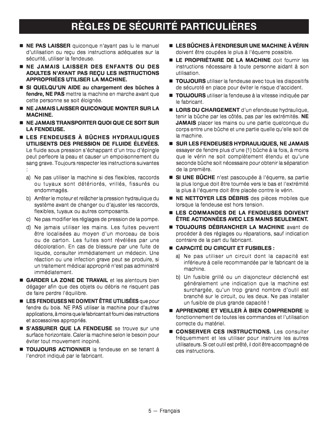 Homelite UT49103 manuel dutilisation Règles De Sécurité Particulières 