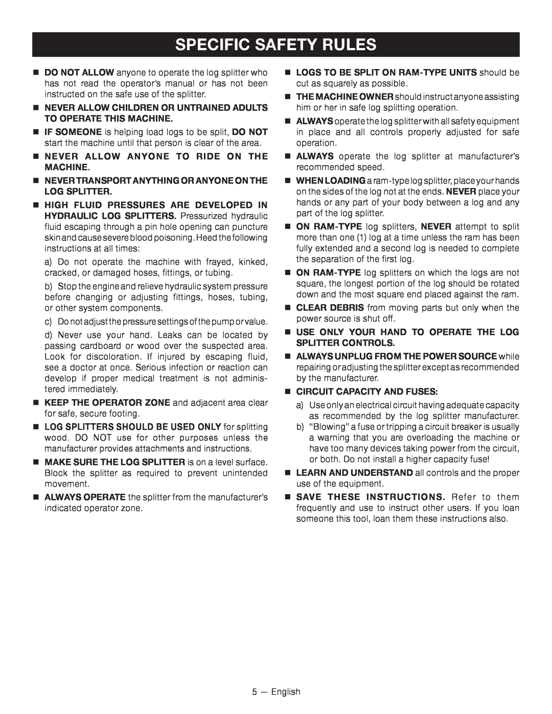 Homelite UT49103 manuel dutilisation Specific Safety Rules 