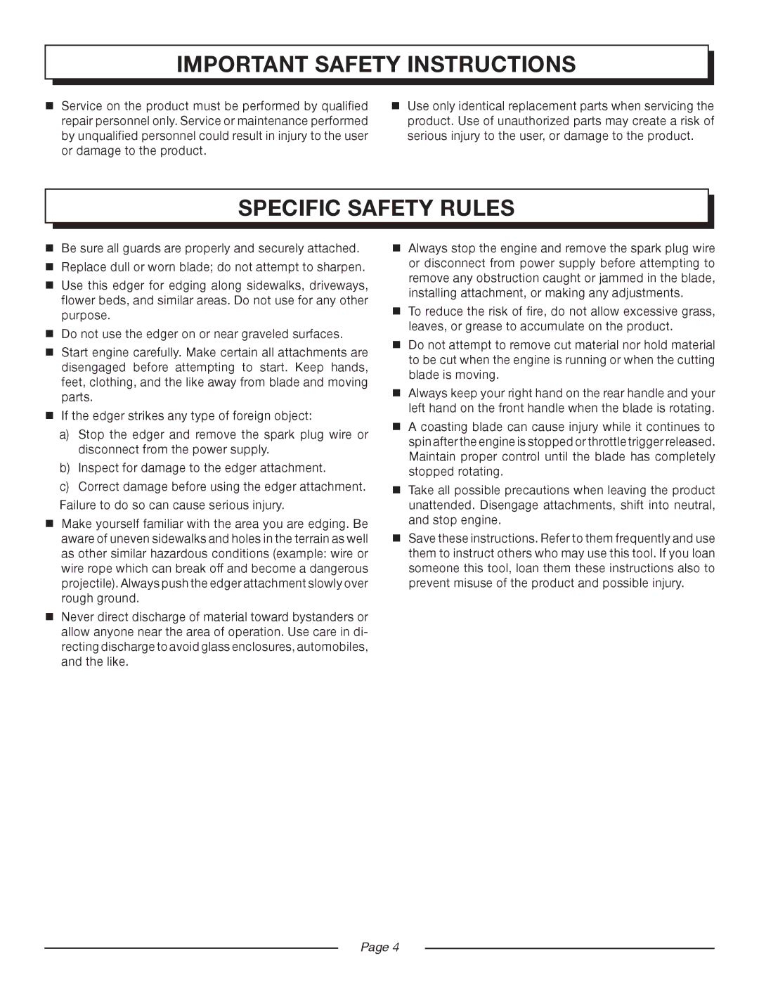 Homelite UT50500, UT50901 manual Specific Safety Rules 