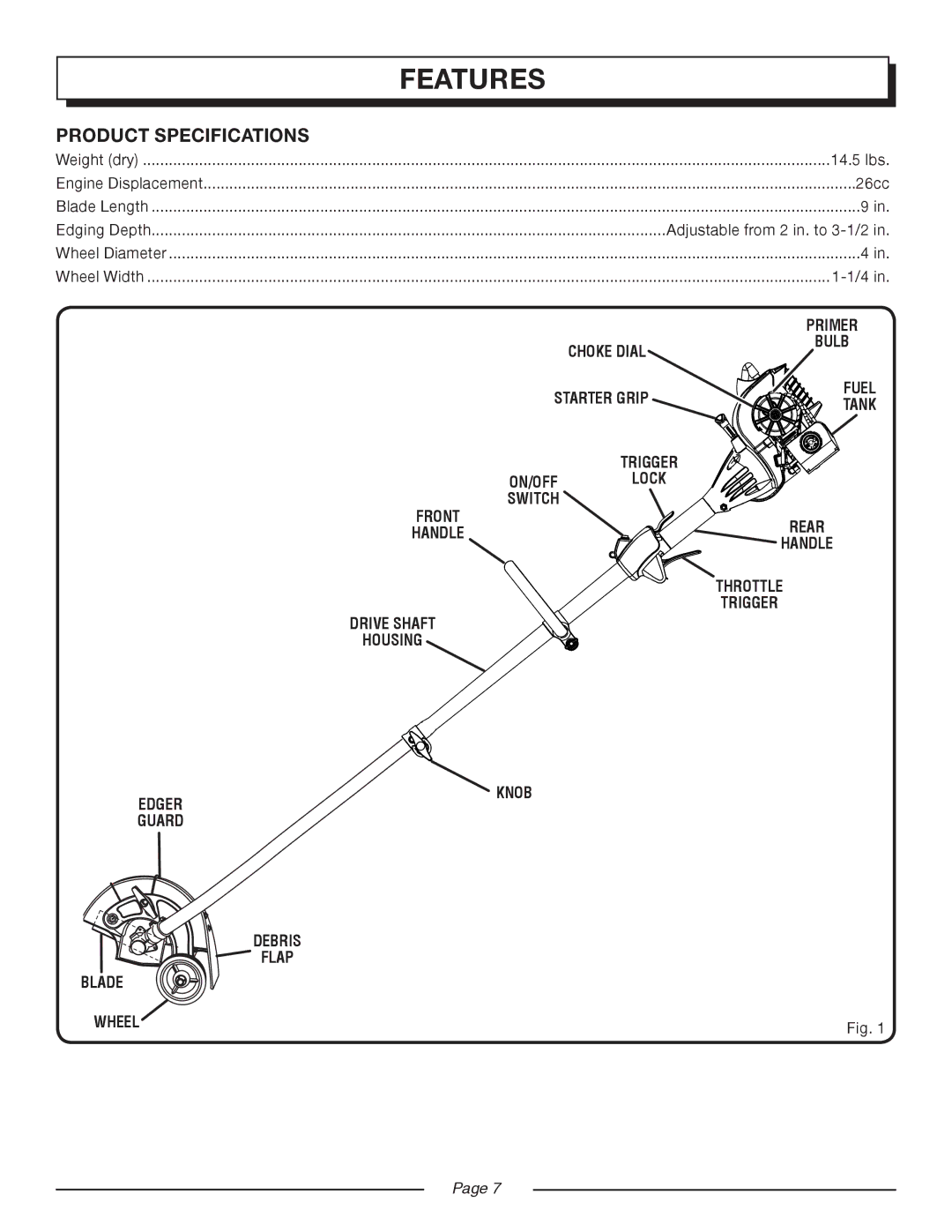 Homelite UT50901, UT50500 manual Features, Product Specifications 