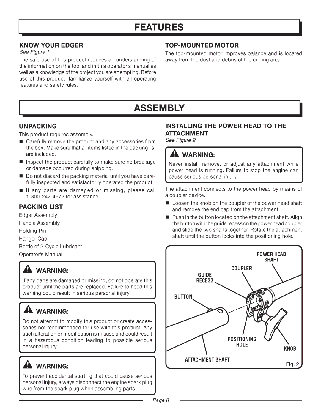 Homelite UT50500, UT50901 manual Assembly, TOP-MOUNTED Motor, Unpacking, Packing List 