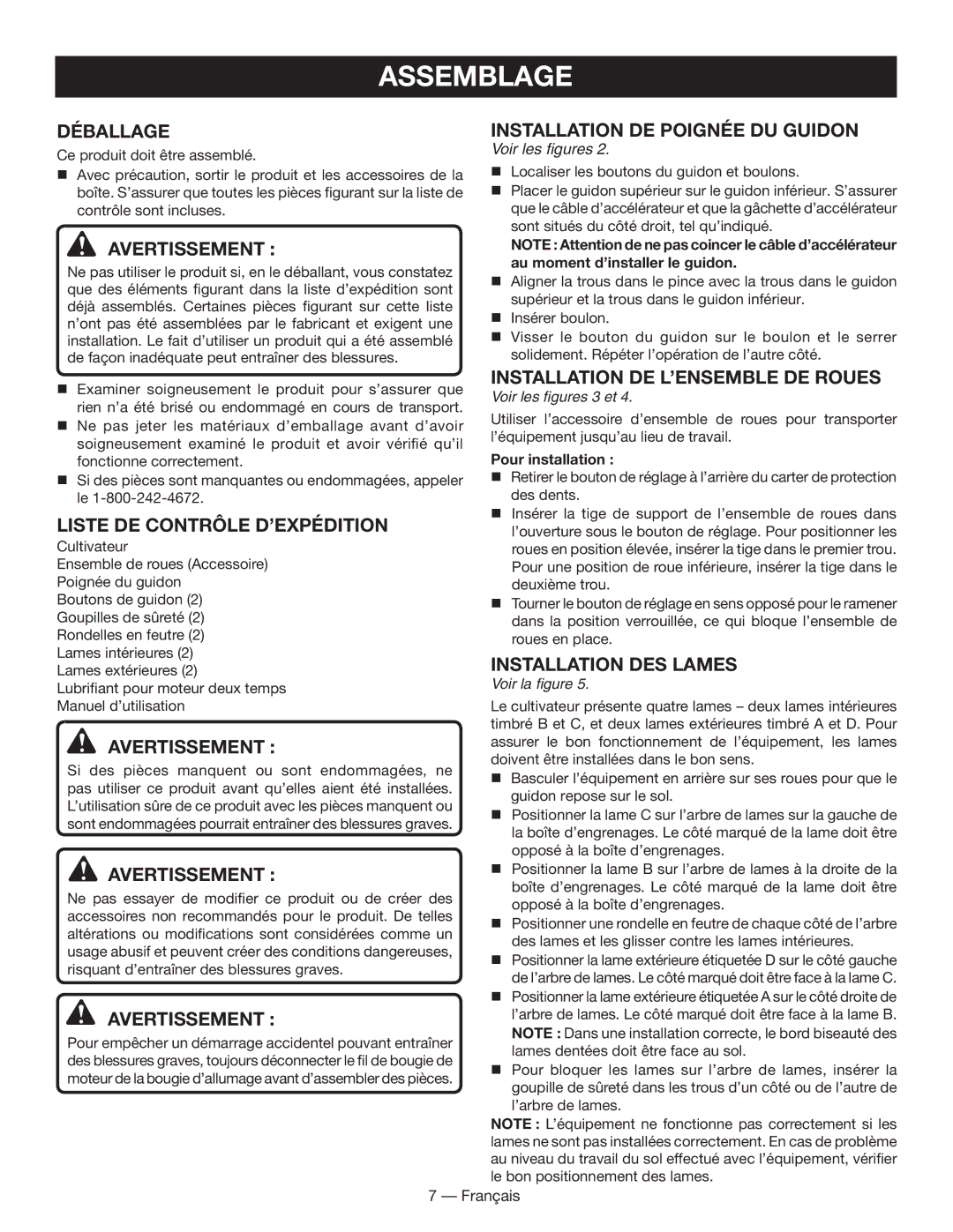 Homelite UT60526 manuel dutilisation Assemblage, Déballage, Liste DE Contrôle D’EXPÉDITION 