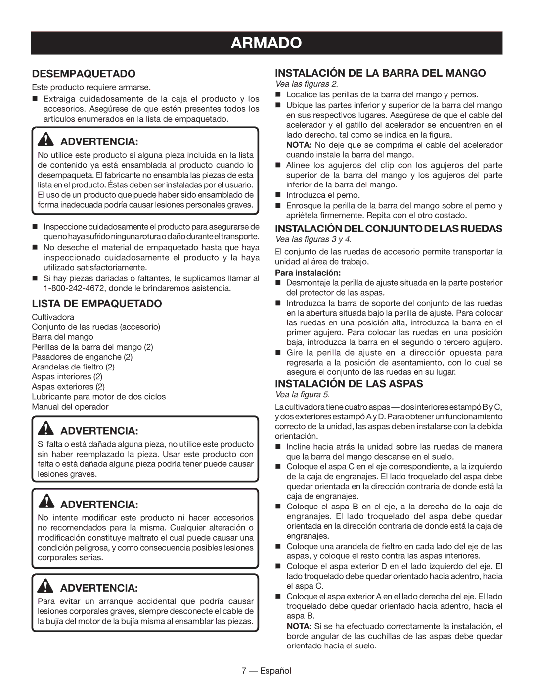 Homelite UT60526 manuel dutilisation Armado, Desempaquetado, Lista DE Empaquetado 