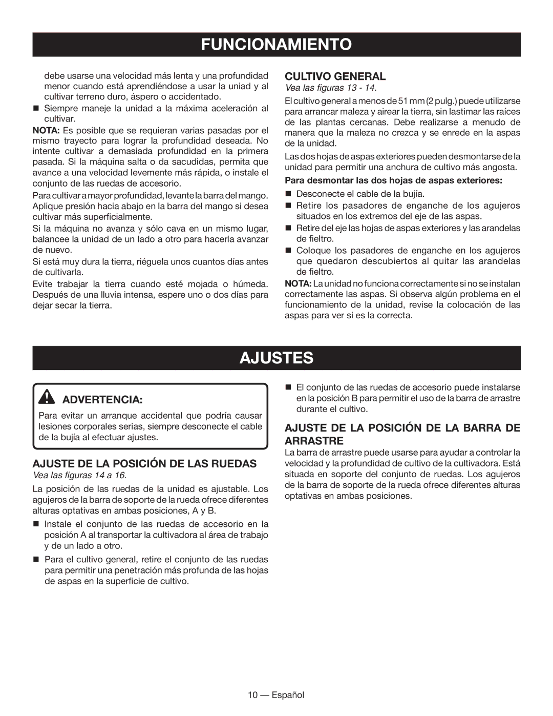 Homelite UT60526 manuel dutilisation Ajustes, Cultivo General, Ajuste de la posición de las ruedas 