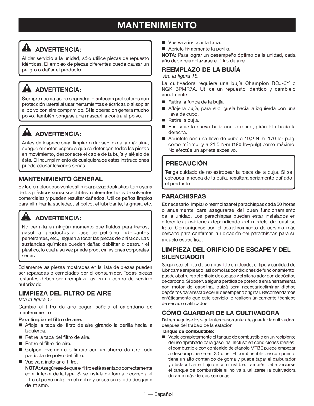 Homelite UT60526 manuel dutilisation Mantenimiento General, Limpieza DEL Orificio DE Escape Y DEL Silenciador 