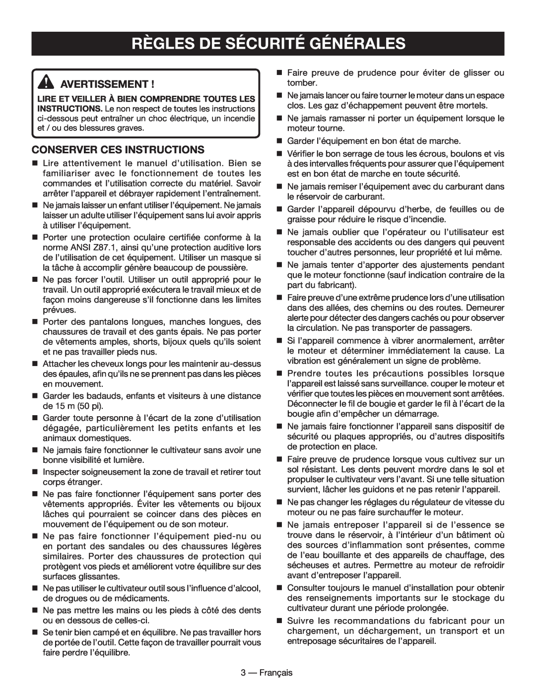 Homelite UT60526 manuel dutilisation Règles De Sécurité Générales, Avertissement , Conserver ces instructions 