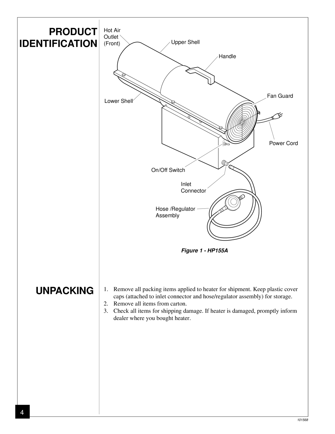 Homelite UT65052-A owner manual Unpacking, HP155A 