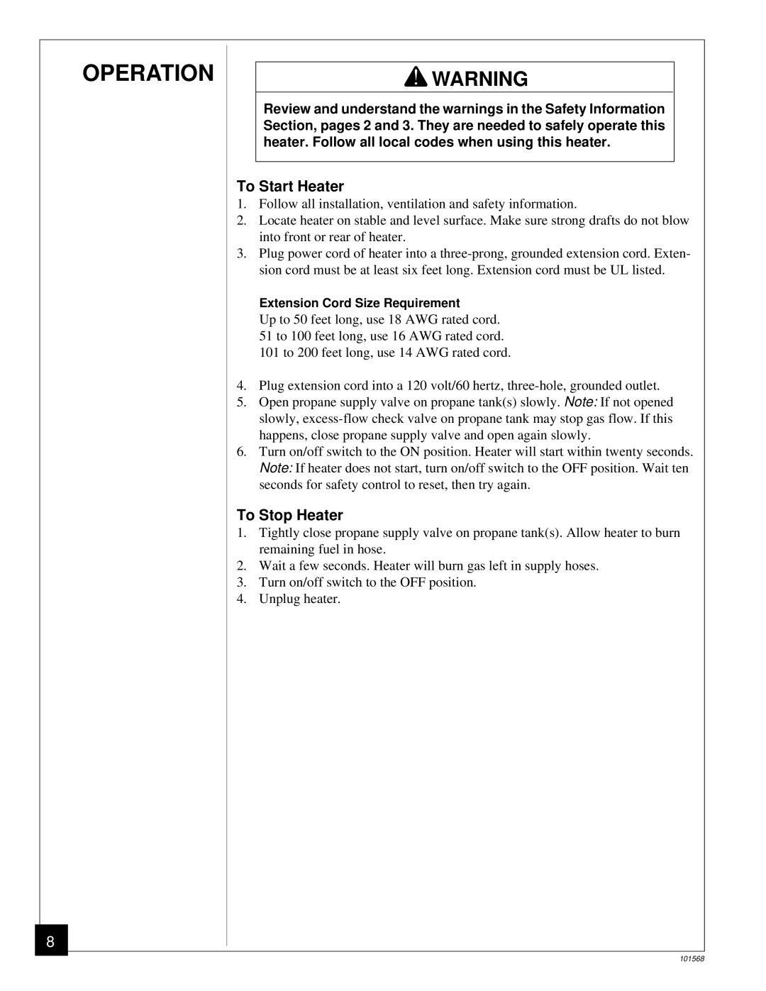 Homelite UT65052-A, HP155A owner manual To Start Heater 