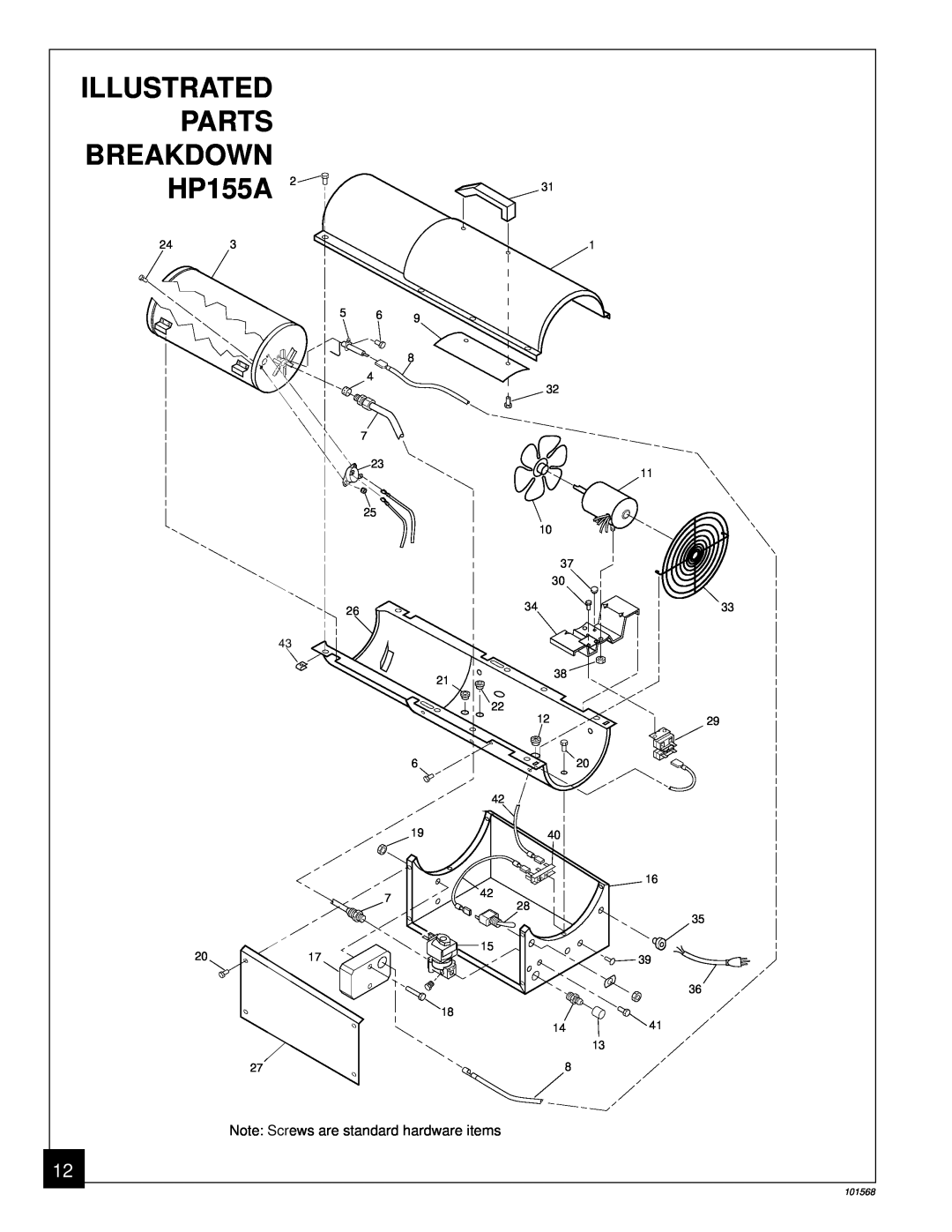 Homelite UT65052-A owner manual Illustrated, Parts, Breakdown, HP155A, Note Screws are standard hardware items 