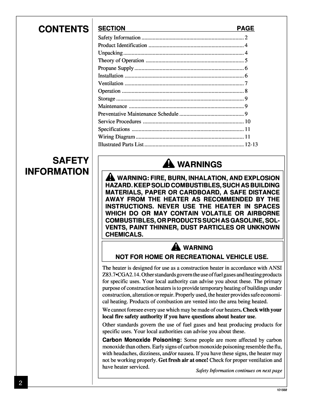 Homelite UT65052-A, HP155A owner manual Contents Safety Information, Section, Page, Not For Home Or Recreational Vehicle Use 