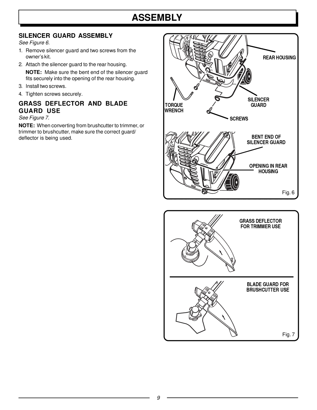 Homelite UT70127 manual Silencer Guard Assembly, Grass Deflector and Blade Guard USE, Rear Housing, Torque, Wrench Screws 