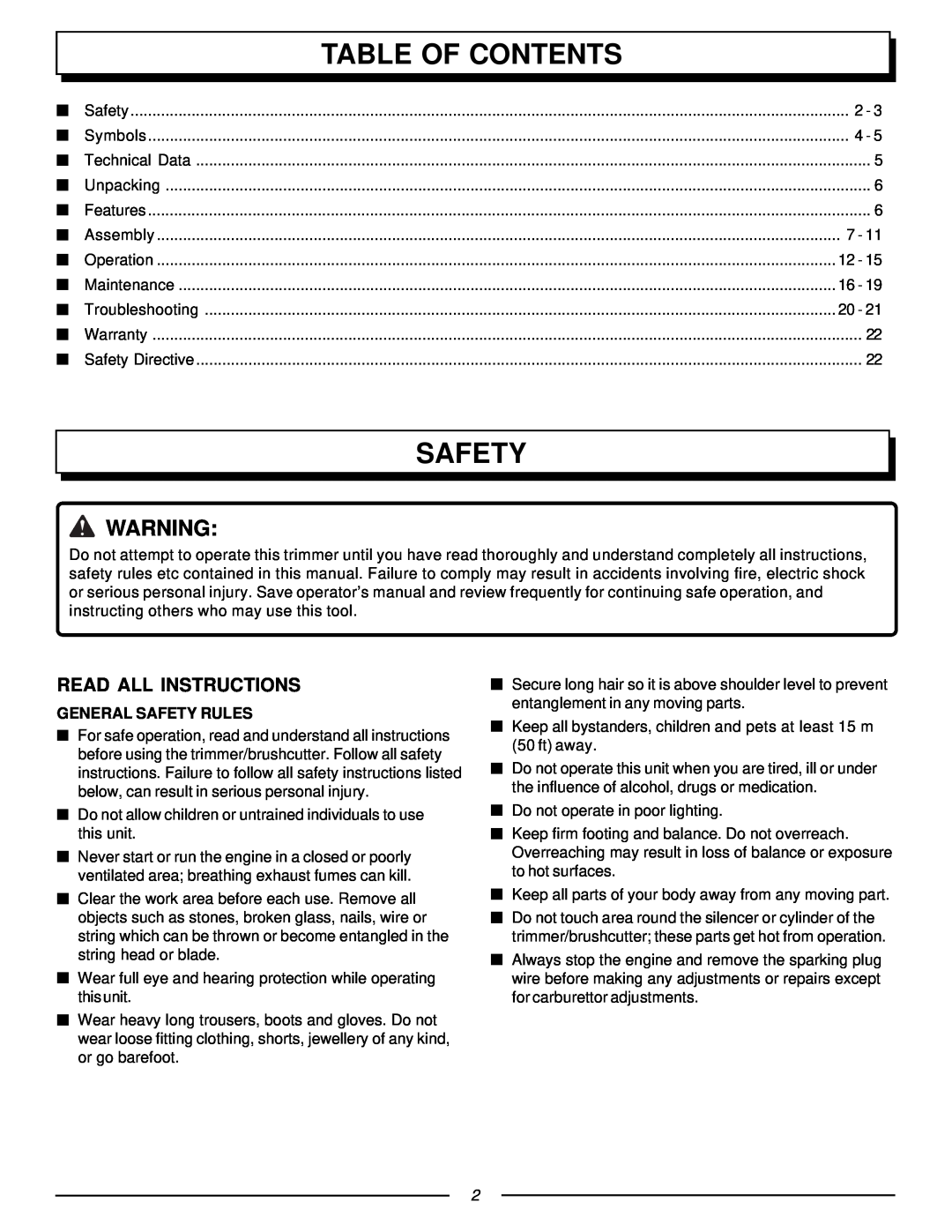 Homelite UT70127 manual Table Of Contents, Read All Instructions, General Safety Rules 