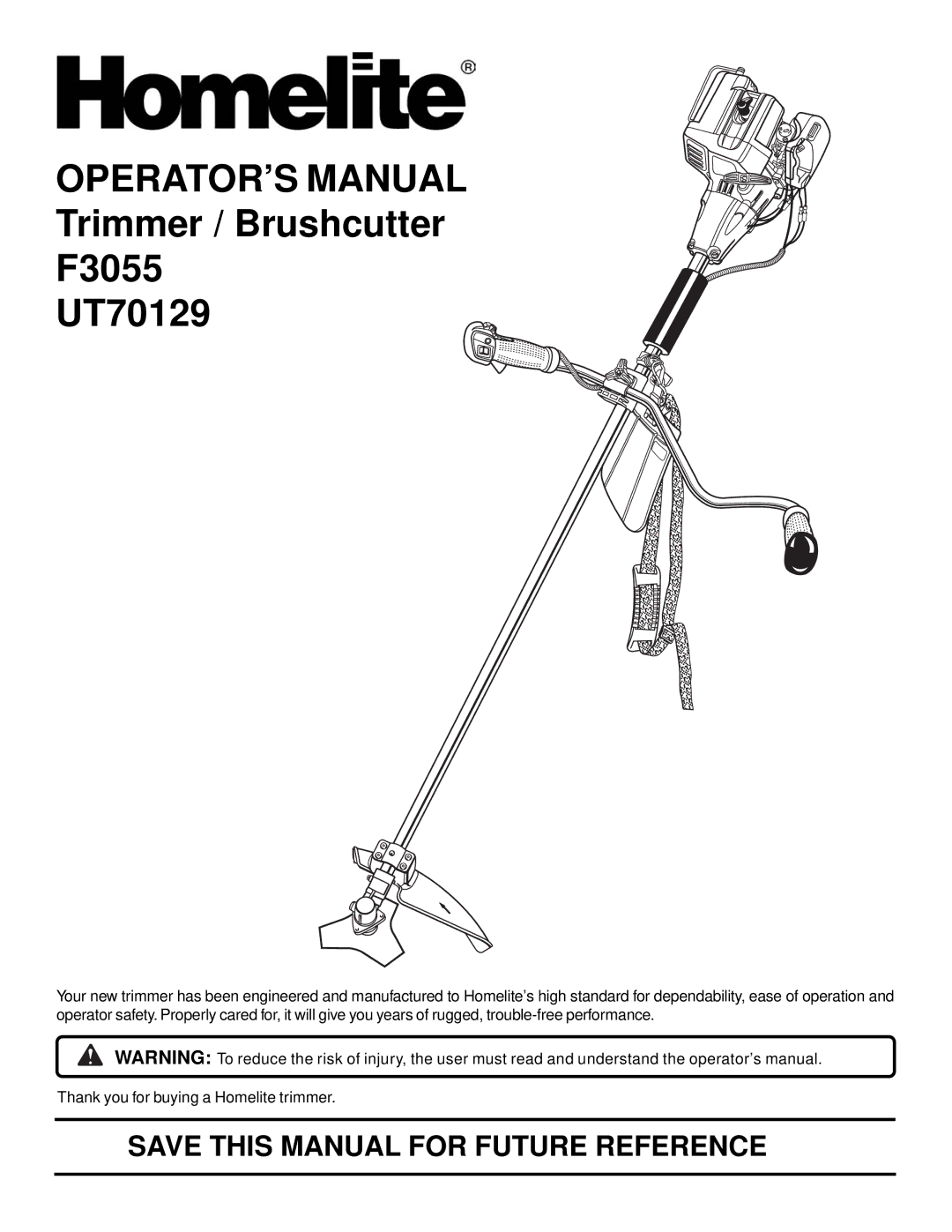 Homelite F3055, UT70129 manual OPERATOR’S Manual, Save this Manual for Future Reference 