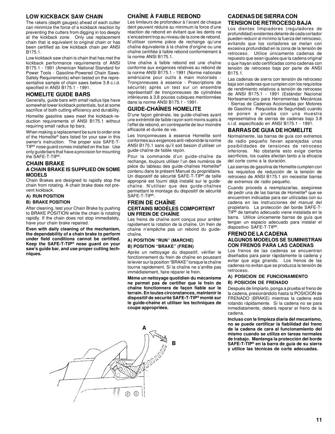 Homelite UT74020 LOW Kickback SAW Chain, Homelite Guide Bars, Chain Brake, Chaîne À Faible Rebond, GUIDE-CHAÎNES Homelite 