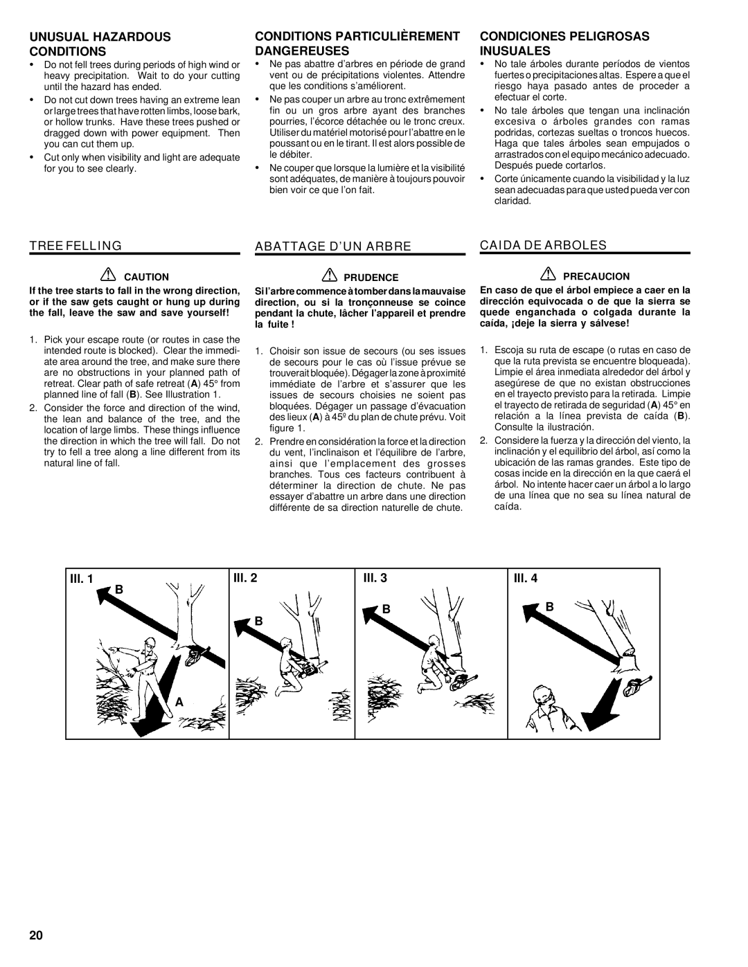 Homelite UT74020 manual Tree Felling, Abattage D’UN Arbre, Caida DE Arboles 