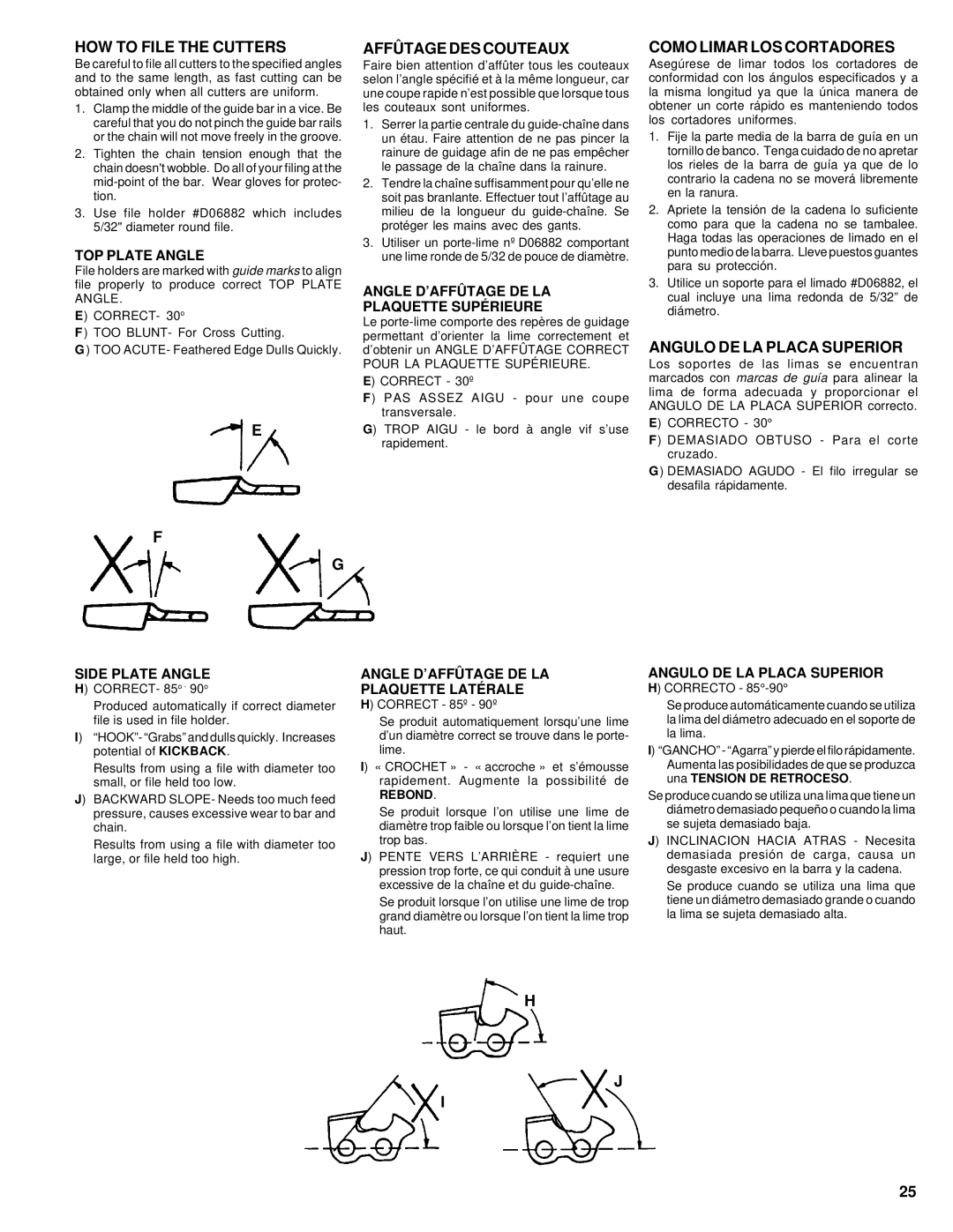 Homelite UT74020 HOW to File the Cutters, Affûtage DES Couteaux, Como Limar LOS Cortadores, Angulo DE LA Placa Superior 